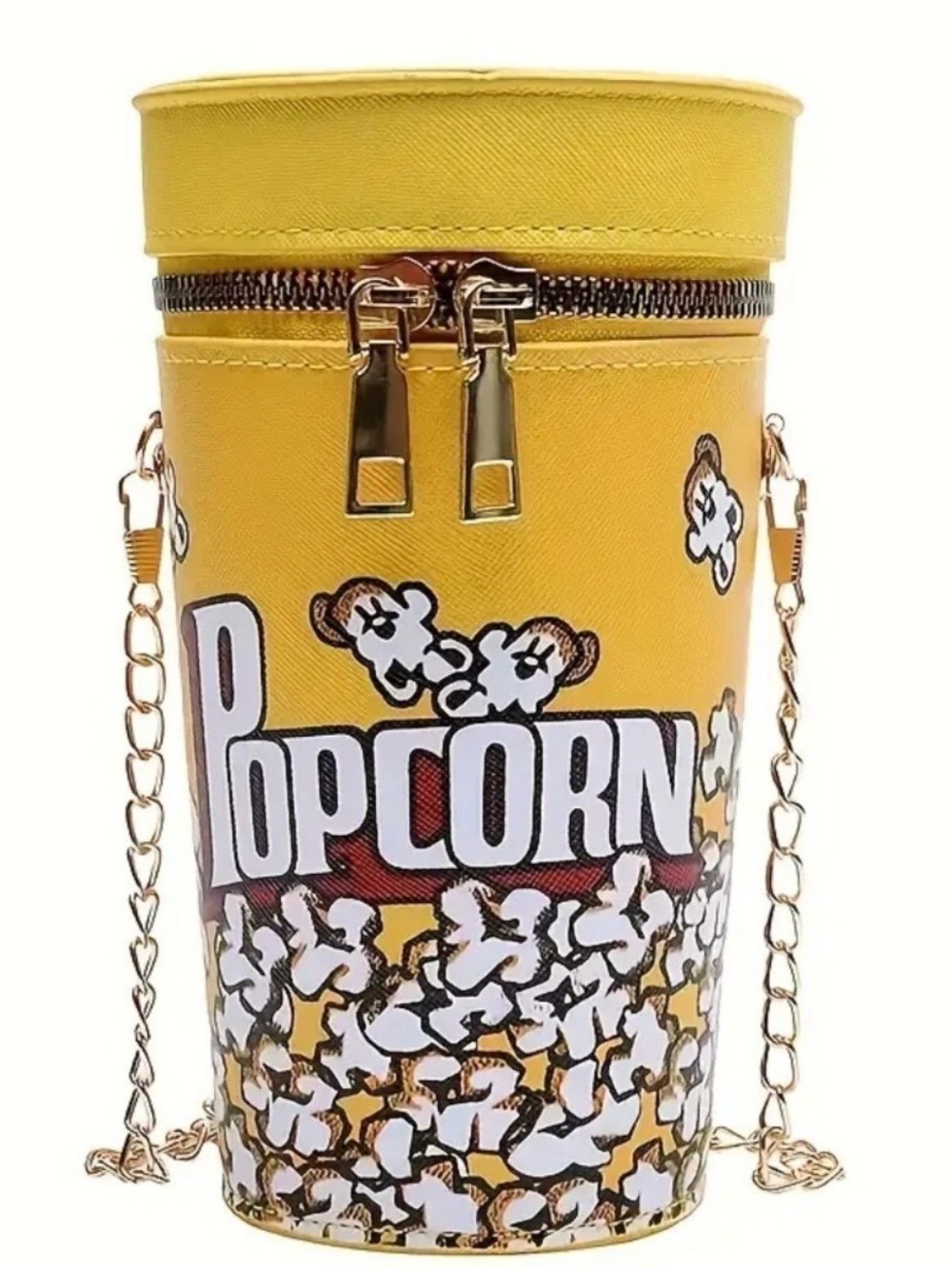 Popcorn Bucket Crossbody Bag, gold -tone chain strap. EUC